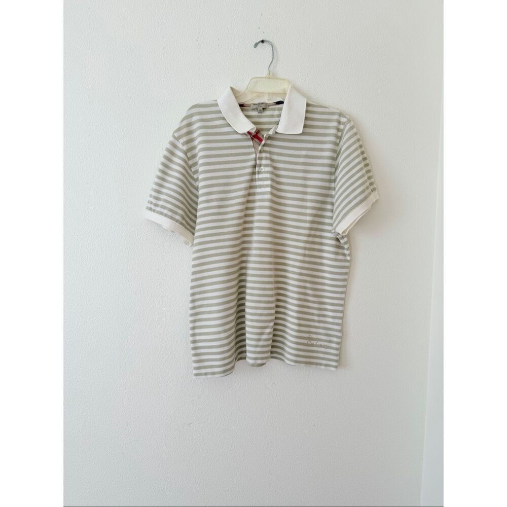 Burberry London Mens Polo Shirt Pullover Button Striped slim fit Size XXL
